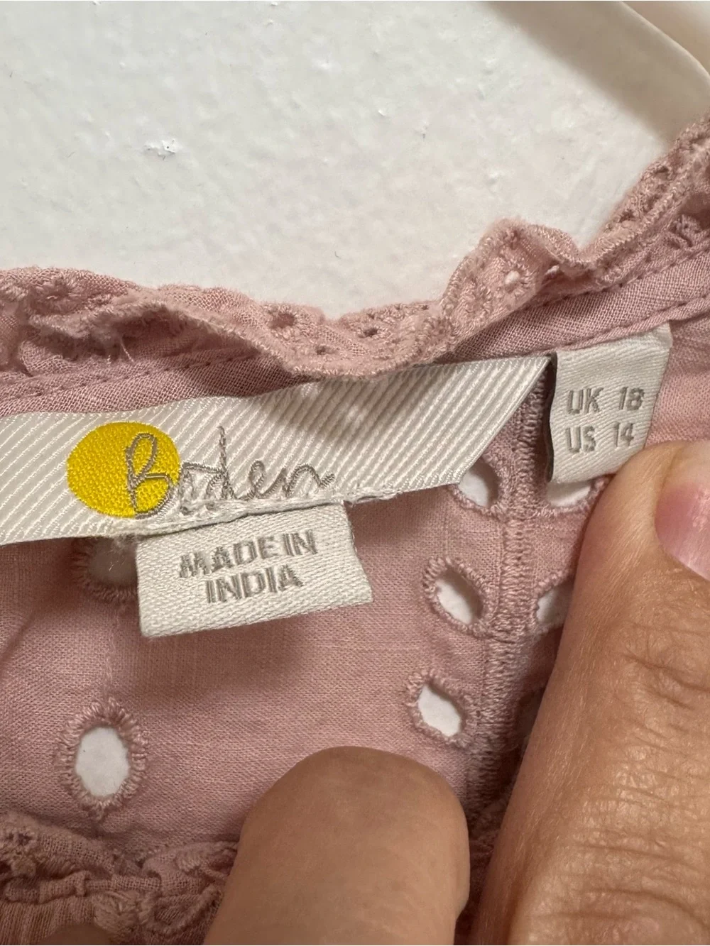Boden Pink Eyelet Cotton Blouse